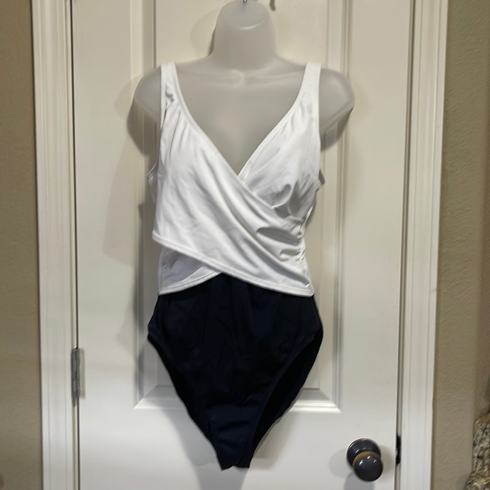 Black and white one piece bathing suit size 16